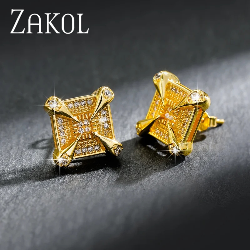 Streetwear Brand Accessories - ZAKOL Orecchini a bottone con zirconi